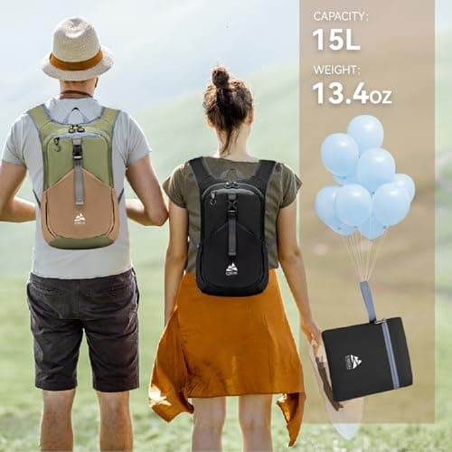 UtiaMiaoGonGo 15L Small Hiking Backpack for Men Women Lightweight Packable Backpack Foldable Casual Daypack for Camping Travel Outdoor, Black — view 5