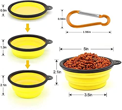 Collapsible Dog Bowl,Collapsible Dog Water Bowls for Cats Dogs, Portable Pet Feeding Watering Dish,Portable Dog Water Food Bowl with Carabiner (Small(350ML), Red+yellow) — view 2