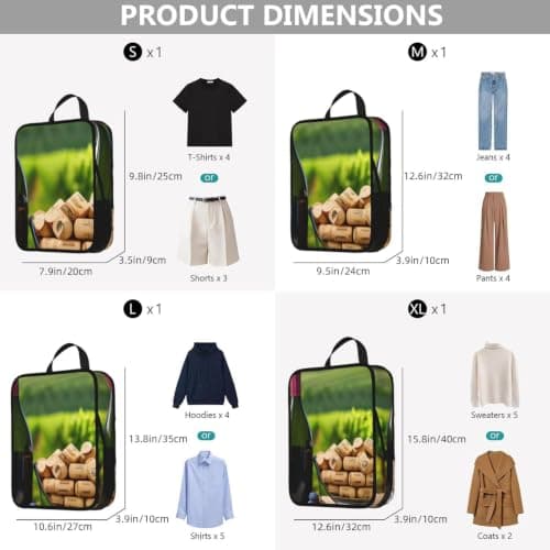 Wine Bottle Corks Grapes Print 4‑set Compression Packing Cubes, Expandable Travel Organizers Bags For Luggage Suitcase — view 3