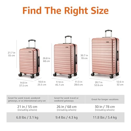 Amazon Basics Hard Shell Luggage Set (Small + Large) - Expandable ABS Travel Luggage with 4 Double Spinner Wheels - Scratch Resistant and Lightweight Construction - Rose Gold — view 4