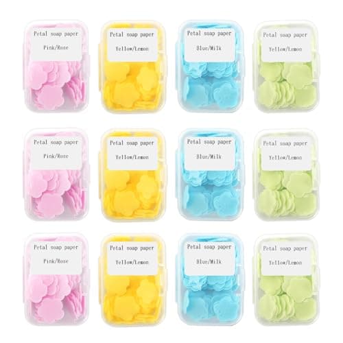 CXRYLZ-FUR 12Box (720sheets) Travel Soap Sheets, Portable Mini Scented Soap Paper with Storage Box,Disposable Hand Washing Paper Soap for Home Travel Camping Hiking (4 Fragrances Mix)