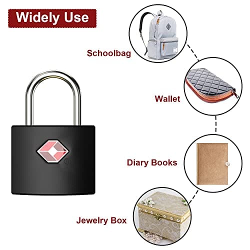 TSA Luggage Locks with Keys, [4 Packs][8 Keys] Diyife Key Travel Locks, Suitcase Padlock for Luggage, Keyed Luggage Locks Brass for Gym Lockers, Laptop Bags,Travel Suitcases（Black — view 5