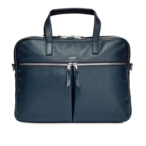 KNOMO Leather Hanover 14 Inch Laptop Briefcase Shoulder Bag Work Bag for Women, Navy