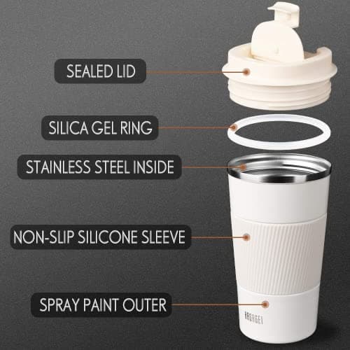 HASAGEI Travel Mug, Insulated Coffee Cup with Leakproof Lid - Vacuum Insulation Stainless Steel for Hot and Cold Water Coffee and Tea 510ml/18oz White — view 2