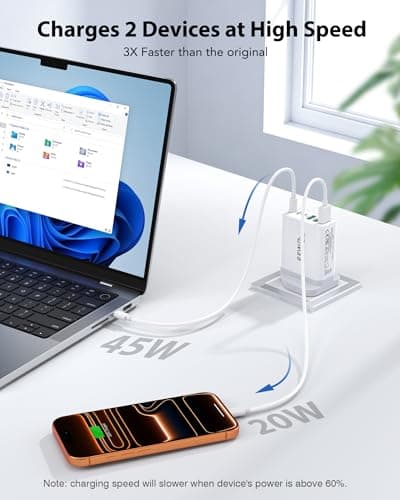 65W USB C Plug, 6-Port Multi USB Charger Plug with 45W Max Output, 3 USB-C and 3 USB-A, Fast Charger Plug for MacBook Pro/Air, iPad, Galaxy S26,iPhone 17/16/15 Pro — view 5