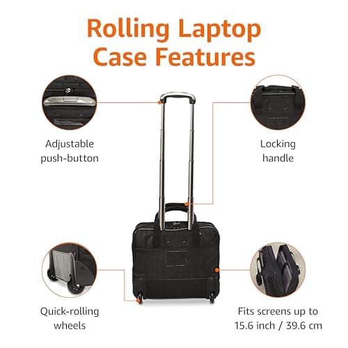 Amazon Basics Laptop bag with quick-rolling wheels and easy-access front pocket - fits Laptops up to 15.6 inch (39.6 cm), Black — view 4