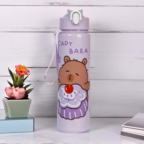 CHANGYUE 700ml Capybara Cute Water Cup with Straw & Handle Travel Water Bottle (Purple) — view 2