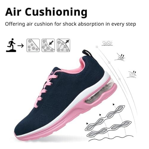 Womens Trainers Outdoor Running Shoes Air Cushion Athletic Walking Shoes Ladies Sneakers Breathable Mesh Sport Shoes Lightweight Tennis Shoes Workout Casual Jogging Shoes Blue Pink — view 5