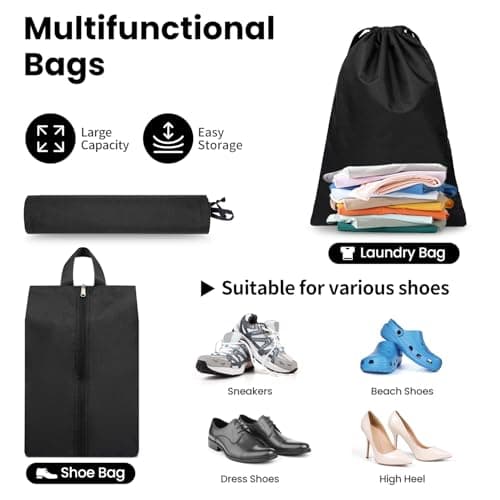 Prezon Compression Packing Cubes for Carry on Luggage, Full Open & Mesh Visible Design, 6 Set Expandable Travel Packing Organizer with Laundry Bag and Shoe bag for Vacation, Camping, Business — view 6