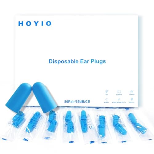 Foam Ear Plug for Sleeping, HOYIO 50 Pair 35dB Soft Earplugs for Noise Cancelling Hearing Protection Soring Blocking, Holiday Travel Cruise Flight Backpacking Work Study Essentials, Disposable, Blue