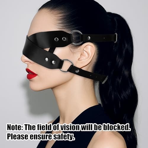 Mikovivi Leather Eye Mask, Sexy Black Masquerade Eye Mask Fancy Dress Accessories Ideal for Women Men Halloween Cosplay Carnival Bachelor Party — view 6