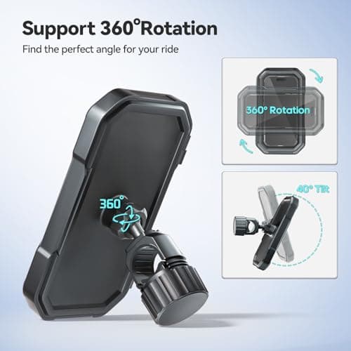 KDD Motorbike Phone Holder Mount Waterproof - 360° Rotation Motorcycle Bike Phone Mount with Fully Enclosed Touch Sensitive, Bicycle Phone Holder Clamp for iPhone,Samsung, 4-6.7”Phones — view 4
