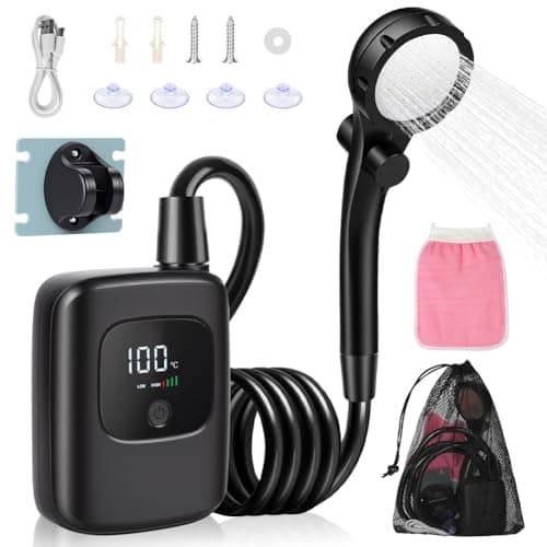 AUAUY Portable Shower for Camping, 3600mAh USB-C Rechargeable Battery Pump