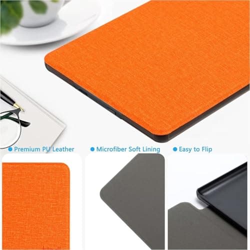 CIAOYE Compatible with 6" New Kindle 11th Generation Case 2024/2022 Release, Lightweight PU Leather Hard Plastic Cover with Smart Auto Wake/Sleep for Amazon Kindle 11th Generation 2024/2022, Orange — view 5