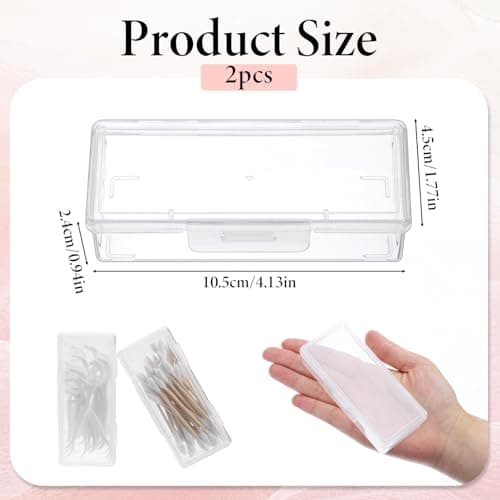 Portable Travel Cotton Bud Holder, 2 Pcs Clear Plastic Cotton Pad Storage Container, Small Dental Floss Picks Case with Dustproof Lid for Makeup Sponges, Hair Ties, Small Items — view 2