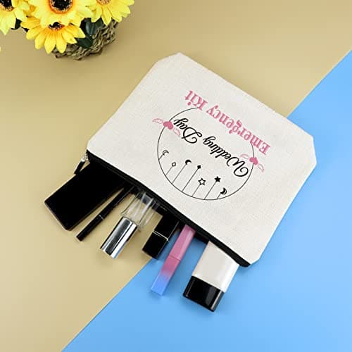 Wedding Day Emergency Kit for Bridal Bridesmaid Makeup Bag Bridal Shower Gift Travel Cosmetic Pouch Bride to Be Gift Maid of Honor Gifts Bachelorette Party Gifts for Best Friend Bestie Cosmetic Bag — view 4
