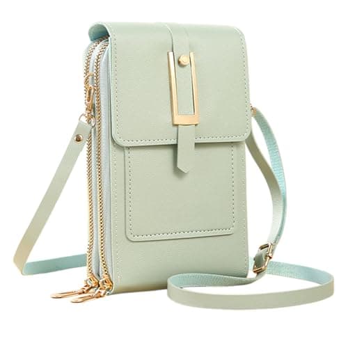 Tencipeda Touchscreen Phone Crossbody Bag, Anti Theft Leather Purse for Women, Compact Touchscreen Crossbody Wallet (Green,Shape A)