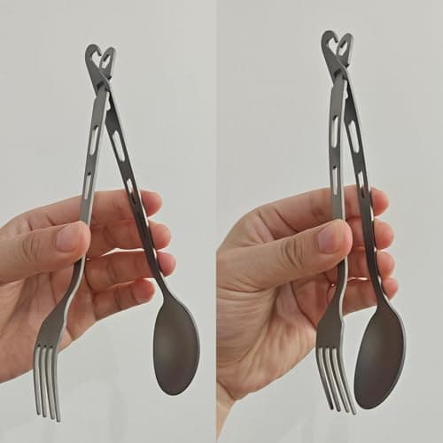 Dawn Deer Titanium Fork Spoon Knife Set - Camping Tongs | Ultralight Backpacking Utensils, Travel Cutlery Set, Heat-Resistant & Rustproof, Hiking Survival Gear (Spoon + Fork + Knife) — view 6