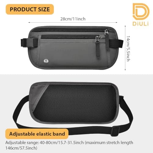 DiULi Money Belt Ultra Comfort Hidden Travel, RFID Secure Bum Bag with Breathable Mesh, Anti-Theft Waist Pouch for Phone & Passport, Men & Women,Waist Bag for Hiking & Walks,Dark Gray — view 2