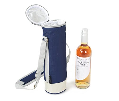 Greenfield Collection Insulated Solo Wine Bottle Cooler Bag for Picnic, Camping and Beach with Adjustable Carry Strap, Navy Blue — view 2