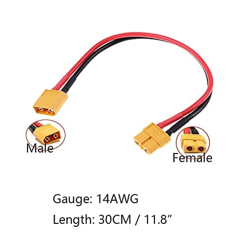 LINSYRC 2-Pack XT60 Connector Male to Female Plug Extension Cable Adapter with 30CM 14AWG Silicone Wire for RC Lipo Battery — view 3