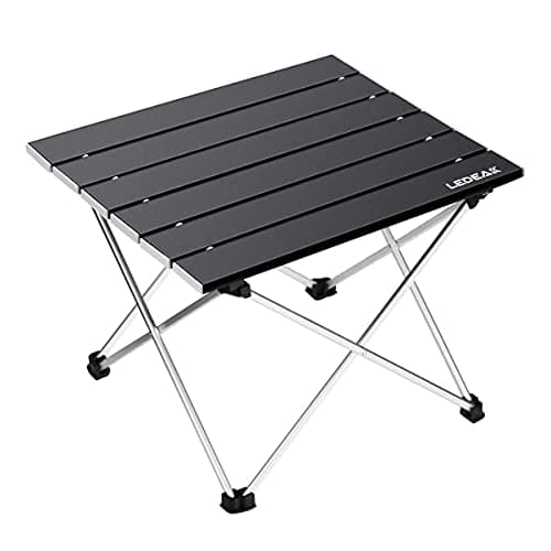 Ledeak Portable Camping Table, Lightweight Folding Table with Aluminum Table Top and Carry Bag, Easy to Carry, Perfect for Outdoor, Picnic, Cooking, Beach, Hiking, Fishing (Black, Small)
