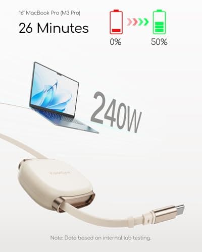 VisionSync 240W Retractable USB C Cable for Phones,3.3FT,2Pack,Beige — view 2