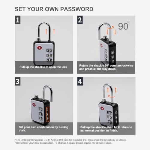 UP Security TSA-Approved Combination Padlock - Durable, Resettable, Compact Travel Lock for Luggage, Suitcase, Gym Locker, and More (Black+White) — view 6