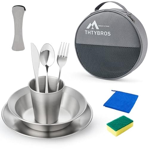 Stainless Steel Camping Mess Kit for 1-4 People,All-in-One Camping Cookware & Tableware Set with Plates,Bowls, Cups,Cutlery & Carry Bag,Outdoor Cooking Utensils for Camping,Backpacking,Hiking, Picnic
