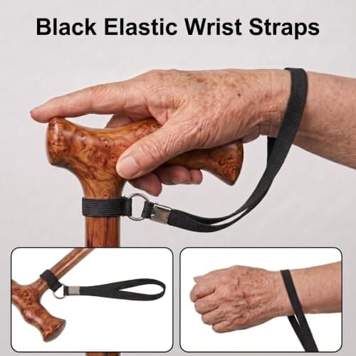 8Pcs Walking Stick Wrist Strap - Elastic Walking Stick Accessories, Black — view 5