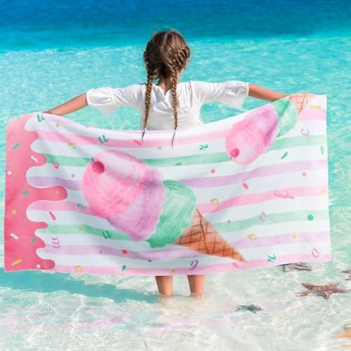 WERNNSAI Ice Cream Microfibre Beach Towel for Kids, 76 x 150cm Bath Towel