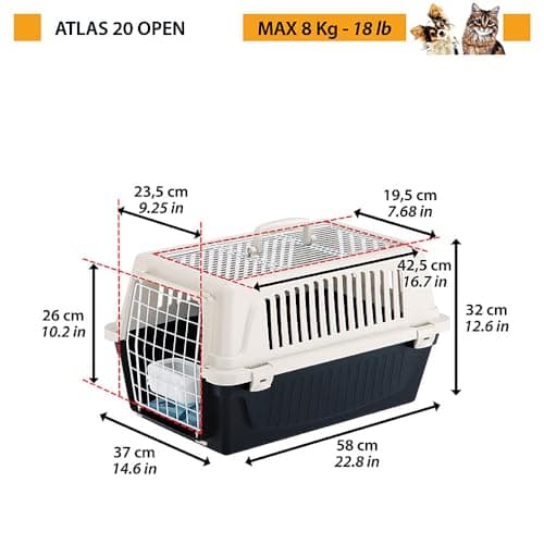Ferplast Cat Carrier Small Dog Carrier, Double Opening, Secure, Practical, Easy to Clean, Durable Pet Travel Box up to 8 Kg, Includes Cushion, 58 x 37 x h. 32 cm — view 3