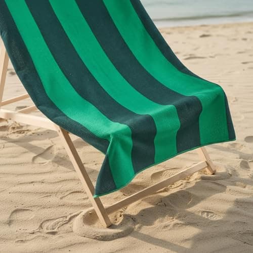 OHS Beach Towels for Adults Vertical Stripe, Super Soft Quick Dry Sand Free Microfibre Towel Large Lightweight Compact Pool Summer Essentials Travel Towel, Dark Green - 71 x 152cm — view 2