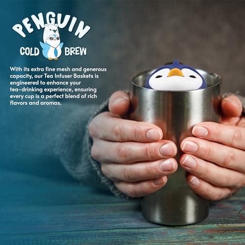 Penguin Cold Brew - Floating Tea Infuser Baskets - Stainless Steel Strainers for Loose Leaf Tea and Coffee - Extra Fine Metal Micro Mesh Steeper - Reusable, Travel-Friendly Fits Any 40oz Tumbler — view 6