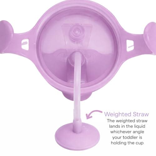 Munchkin Any Angle Spill Proof Weighted Straw Trainer Cup | Transition Sippy Cups for Toddlers and Babies | Click Lock Technology & Fun Animal Design | Baby led Weaning | 296ml | Cat — view 2