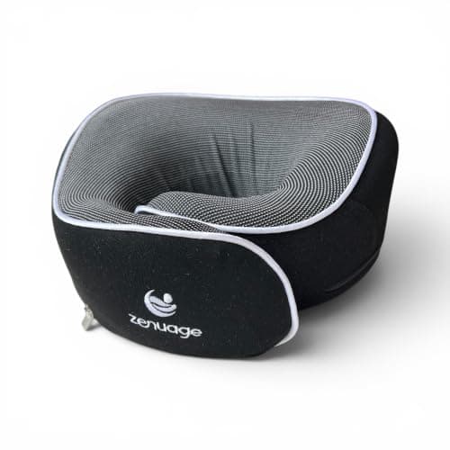 Zenuage Luxury Memory Foam Travel Neck Pillow, 100% Cotton Jersey, 360° Support, with Mesh Travel Case, Flight Cushion, Eye mask and Ear Plugs, Essentials for flying, Adjustable Size, UK Brand (Noir) — view 2