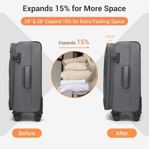 British Traveller Expandable Medium Suitcase, 24" Softside Checked Luggage — view 2