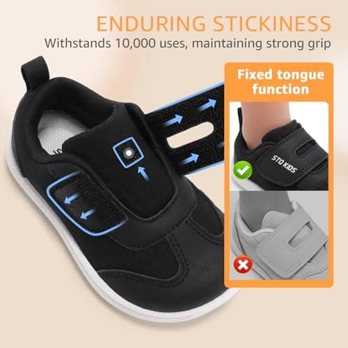STQ KIDS Boys Trainers Kids Barefoot Shoes Black School Shoes Girls Toddler Wide Toe Box Tennis Baby First Walking Running Boy Girl Sneakers Lightweight Minimalist Black White Toddler Size 7 — view 6