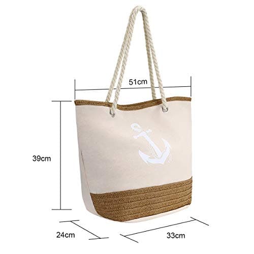 flintronic Women Beach Bag | Canvas Travel Tote Bag | Large Shoulder Bag with Rope Handle for Beach, Holiday, Shopping, Traveling (45cm*32cm*14cm) Anchor Pattern Design (Pink) — view 4
