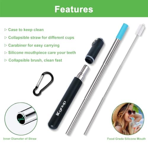 Kynup Metal Straw, 4 Pack Collapsible Reusable Straws with Case — view 5