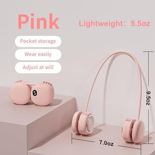 Foluu Rechargeable Neck Fan with 5 Speeds & Digital Display - Portable Hands-Free Personal Fan with 120 Blades Turbine, 360° Flexible Silicone, Ultra-Quiet 40dB - for Travel, Sports, Office (Pink) — view 3