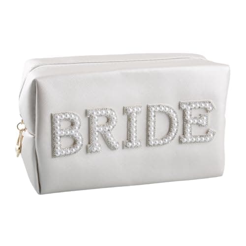 Hopzab Bridal Vanity Case, Exquisite Craftsmanship Travel Pouch for Weddings and Parties, Large Capacity White(Bride)