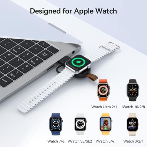 NEWDERY Portable Charger for Apple Watch 10, Fast Wireless Charging USB C&USB A Magnetic iWatch Travel Charger for Apple Watch Ultra2/1 Series 10 9 8 7 6 5 4 3 2 1 SE, Black — view 2