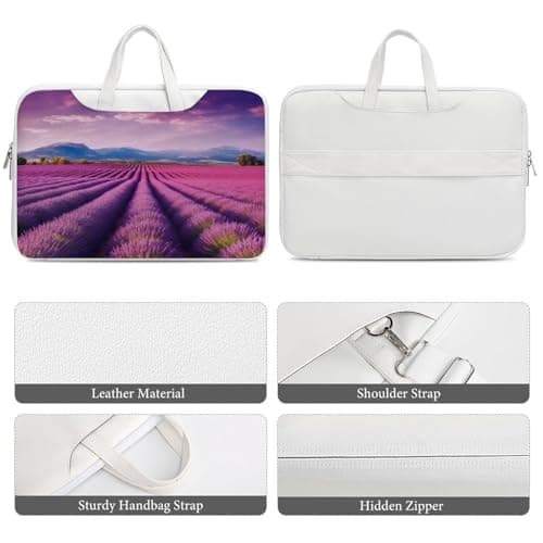 Lavender Fields Printed Leather Shoulder Messenger Bag Briefcase for Men Women Travel Business Office Hangbag Laptop Pack Crossbody — view 5