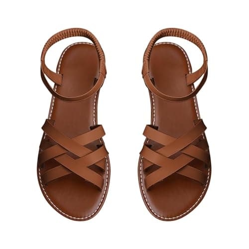 Flat Sandals for Women Summer Elastic Ankle Strap Open Toe Sandal Comfortable Wide Width Leather Strap Sandals Lightweight Casual Walking Shoes for Beach Daily Wear — view 4