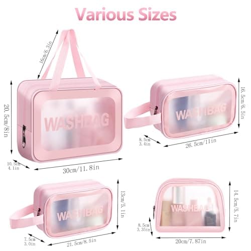 4 Pcs Clear Travel Toiletries Bag for Women, Travel Toiletry Bags Clear Wash Bag for Toiletries, PVC Waterproof Makeup Bag for Women and Girls (Pink) — view 2