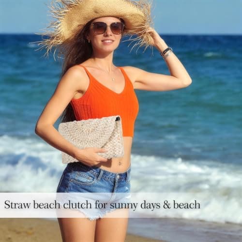 Paxory Straw Beach Clutch Bag for Women, Summer Boho Handmade Woven Beach Handbag, Casual Straw Clutch Bags for Summer Sandybeach Travel Holiday Vacation (Raw) — view 6