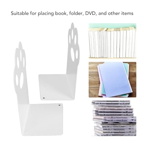 TYTOGE Cartoon Bookends, Non Slip Pas L Shape Design Heavy Duty Steel Book End Shelves for Home for Holding Magazine Folder DVD (White) — view 4