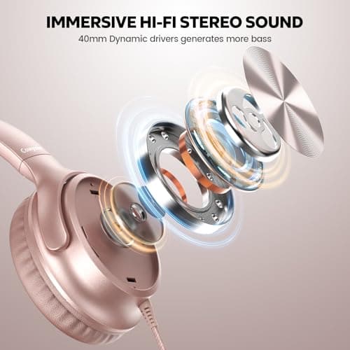 Cowyawn USB C Headphones Wired, Over Ear Headphones with Microphone, Volume Control, HD Stereo Sound, Foldable Lightweight Headphones for Adult/Teens/Chromebooks/Laptop/Computer/Tablets/Travel (Rose) — view 2