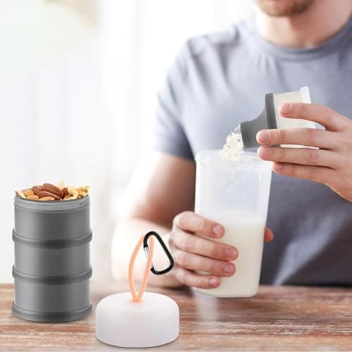 2 Pack Stackable 4-Layer Protein Powder Container, 120ml Per Compartment Leakproof Portable Powder Dispenser with Carabiner for Fitness Travel-KongWLing — view 2